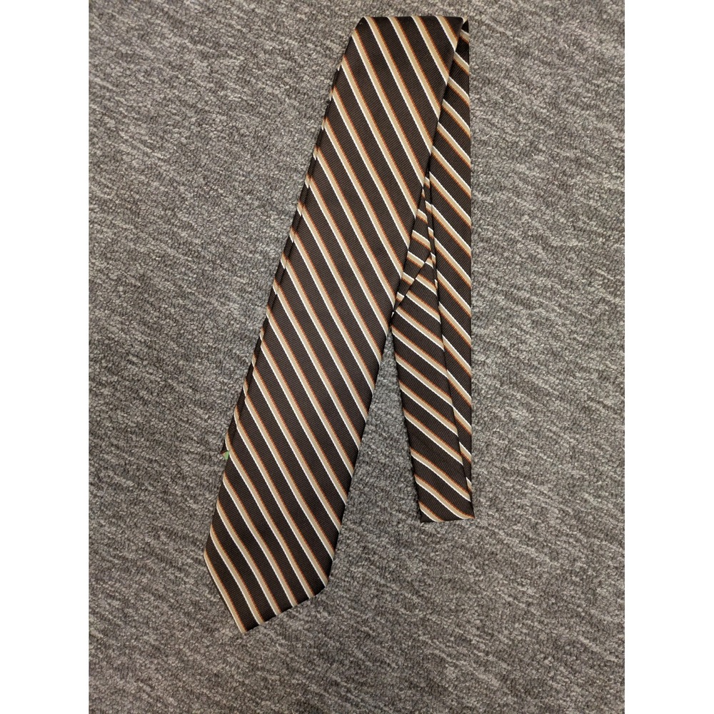 Vintage Marc de Paris Men's‎ Brown Orange White Striped Polyester Necktie